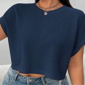 SHEIN Navy Blue Textured Crop Top